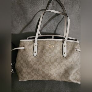 EUC Coach,  Cream/Beige, Signature Canvas Drawstring Carryall